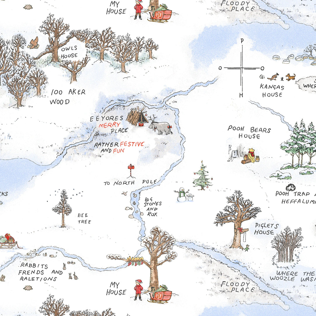 Christmas at Pooh Corner - Snow Frosted Acre Wood | 58/60" Minky