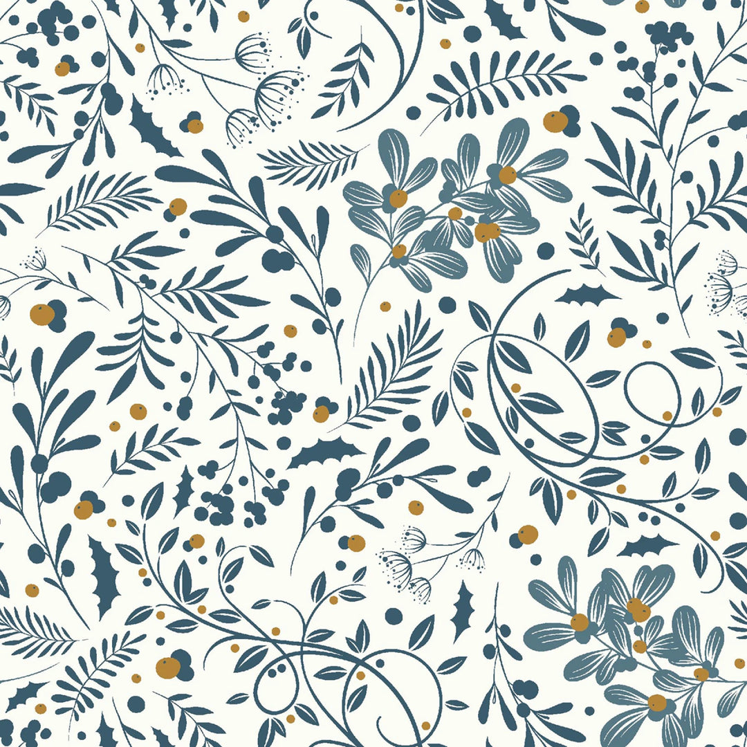 Holly Jolly Calico - Ecru/Navy Swirls Foliage 6" | 44"/45 Cotton