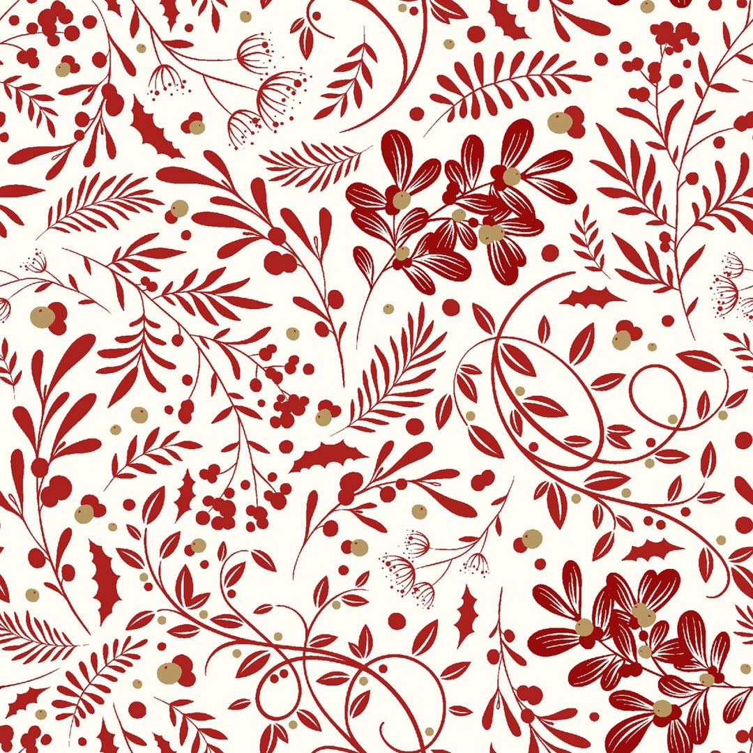 Holly Jolly Calico - Ecru/Red Swirls Foliage 6"  | 44"/45" Cotton