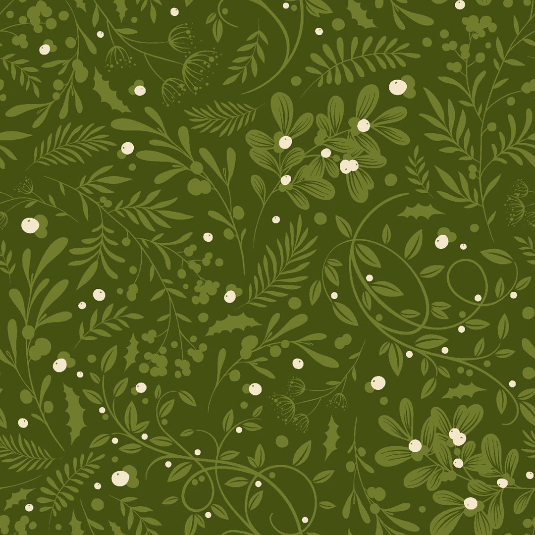 Holly Jolly Calico - Evergreen Swirls Foliage 6" | 44"/45" Cotton