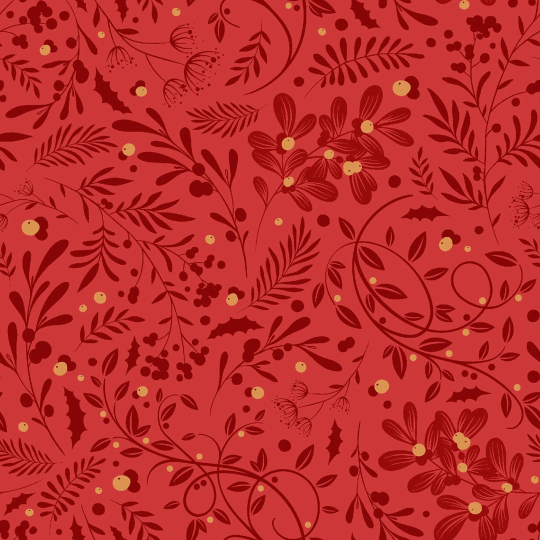 Holly Jolly Calico - Crimson Swirls Foliage 6" | 44"/45" Cotton