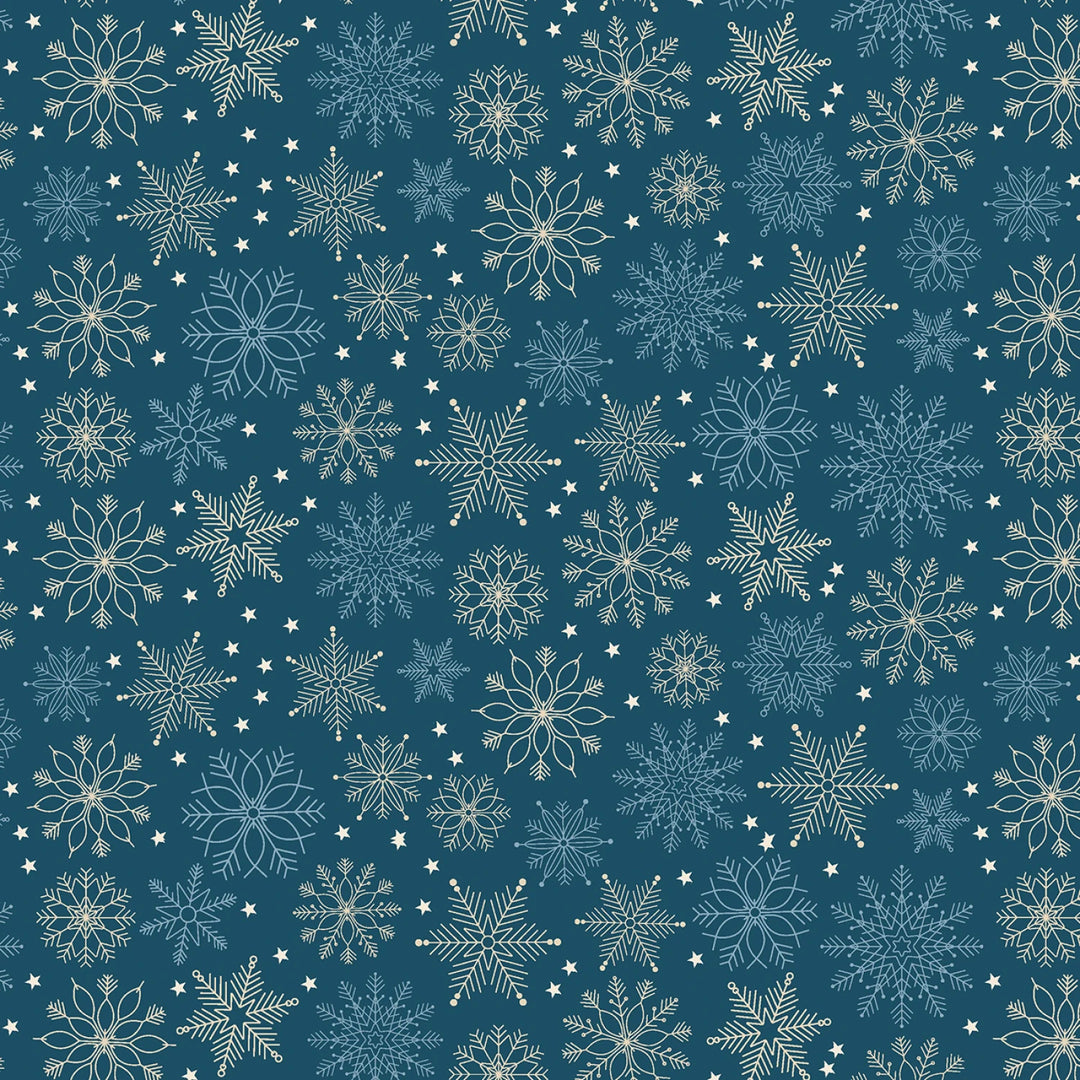 Holly Jolly Calico - Navy Snowflakes 4"  | 44"/45" Cotton