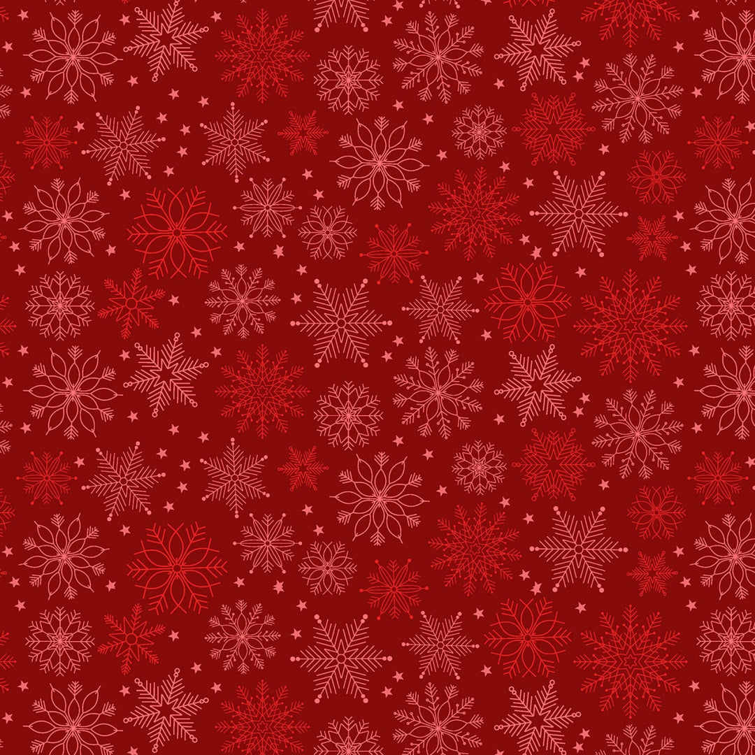 Holly Jolly Calico - Crimson Snowflakes 4" | 44"/45"  Cotton