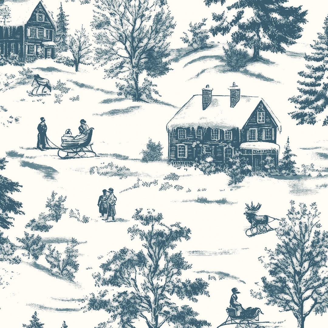 Holly Jolly Calico - Ecru/Navy Winter Scene 8" | 44"/45" Cotton