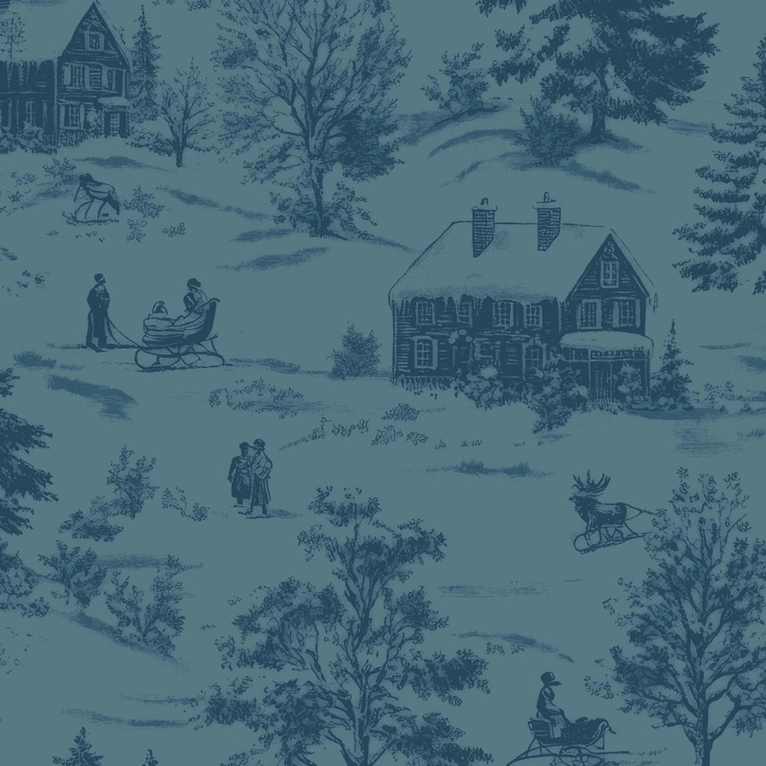 Holly Jolly Calico - Navy Winter Scene 8" | 44"/45" Cotton