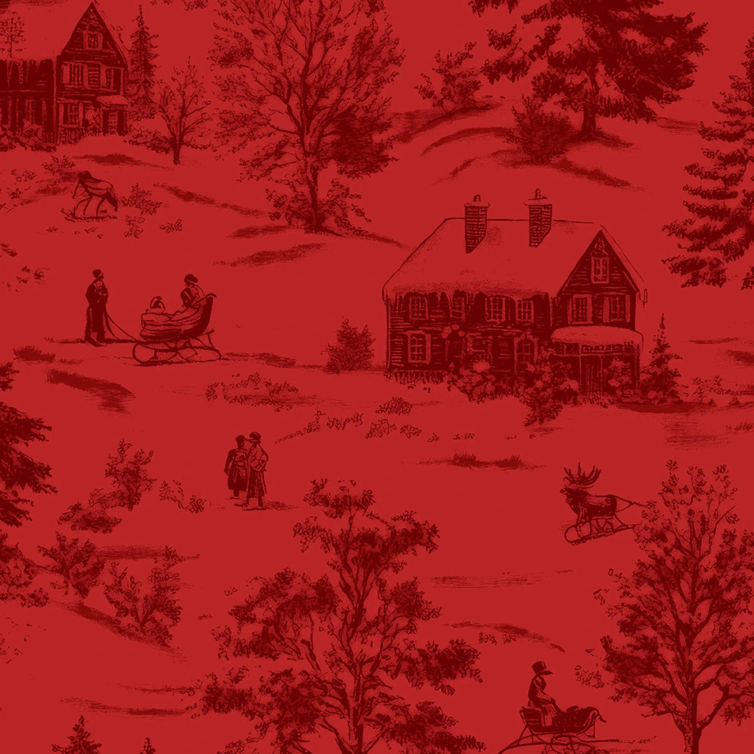 Holly Jolly Calico - Crimson Winter Scene 8" | 44"/45" Cotton