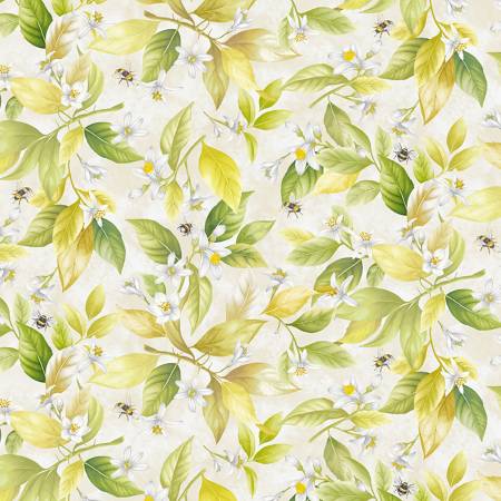 Beige Lemon Blossoms & Bees 108" Cotton (CDX2455-BEIGE) – Sold in UNITS of ¼ metre