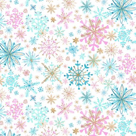 White Large Snowflakes 108" Cotton (CDX2836-WHITE) – Sold in UNITS of ¼ metre