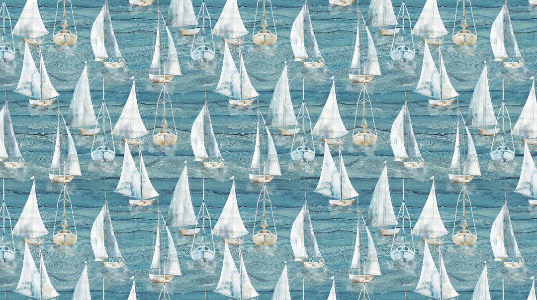 Med. Blue Large Sailboats - Smooth Sailing | 43/44"  (DP28908-44) - Sold in UNITS of ¼ metre