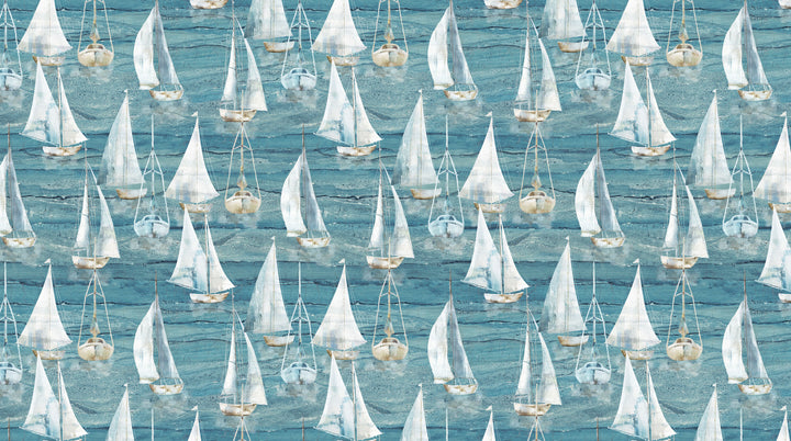 Med. Blue Large Sailboats - Smooth Sailing | 43/44"  (DP28908-44) - Sold in UNITS of ¼ metre