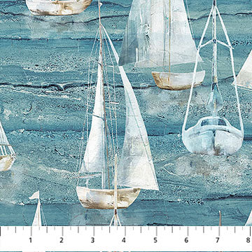 Med. Blue Large Sailboats - Smooth Sailing | 43/44"  (DP28908-44) - Sold in UNITS of ¼ metre