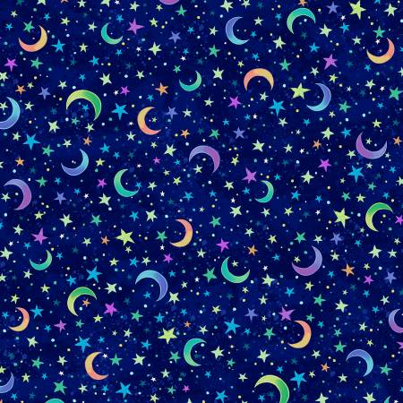 Navy Moon & Star Toss 108" Cotton (HPAT5310-N) – Sold in UNITS of ¼ metre
