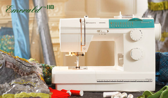 Husqvarna Viking EMERALD 118 Husqvarna Viking Sewing and Embroidery machines on sale at Maple Leaf Quilting Company serving Alberta including Cochrane, Calgary, Red Deer, Lethbridge, Medicine Hat