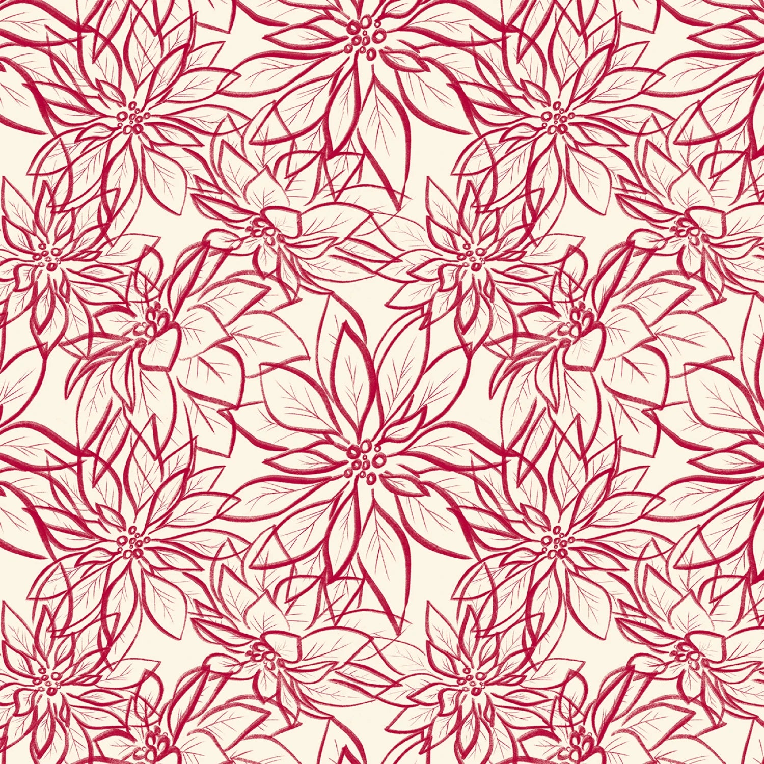 Hand-Drawn Poinsettias - Cream/Red  | 108” Cotton (POIW5886-ER) - Sold in UNITS of 1/4 metre