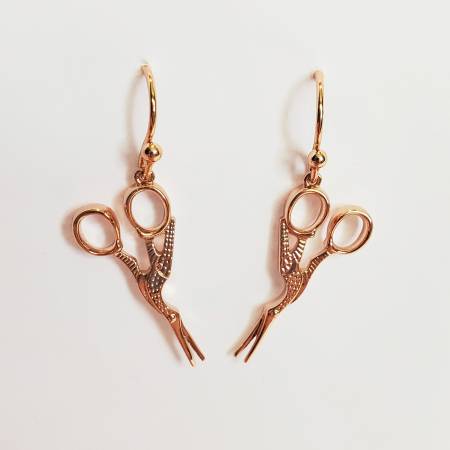 Rose Gold Stork Scissor Drop Earrings