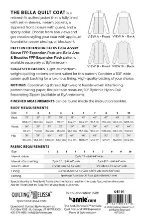 Bella Quilt Coat Pattern