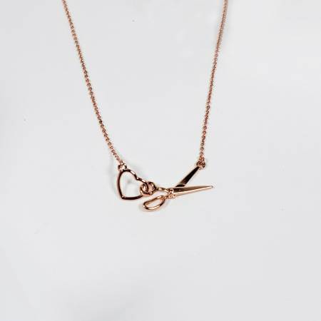 Rose Gold Scissor & Heart Charm Necklace