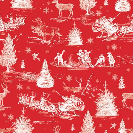 Red Peace on Earth Christmas Scene 108" Cotton (WB14206R-RED) – Sold in UNITS of ¼ metre