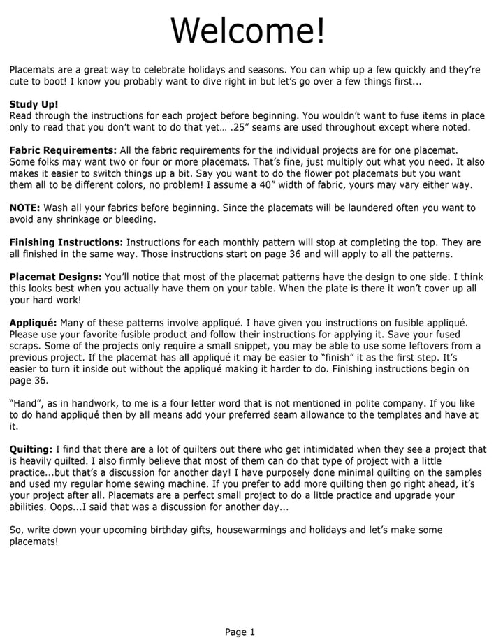 A Year Of Placemats (PMD - PLACEMATS) - Maple Leaf Quilting Company Ltd.