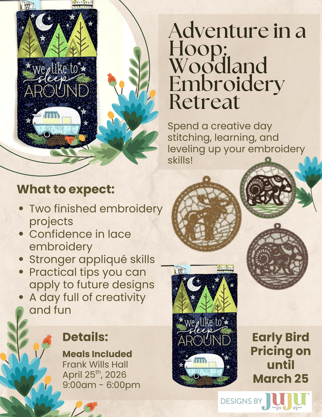 Adventure in a Hoop: Woodland Embroidery - 1 Day Retreat with MLQC - April 25th, 2026 - Maple Leaf Quilting Company Ltd.