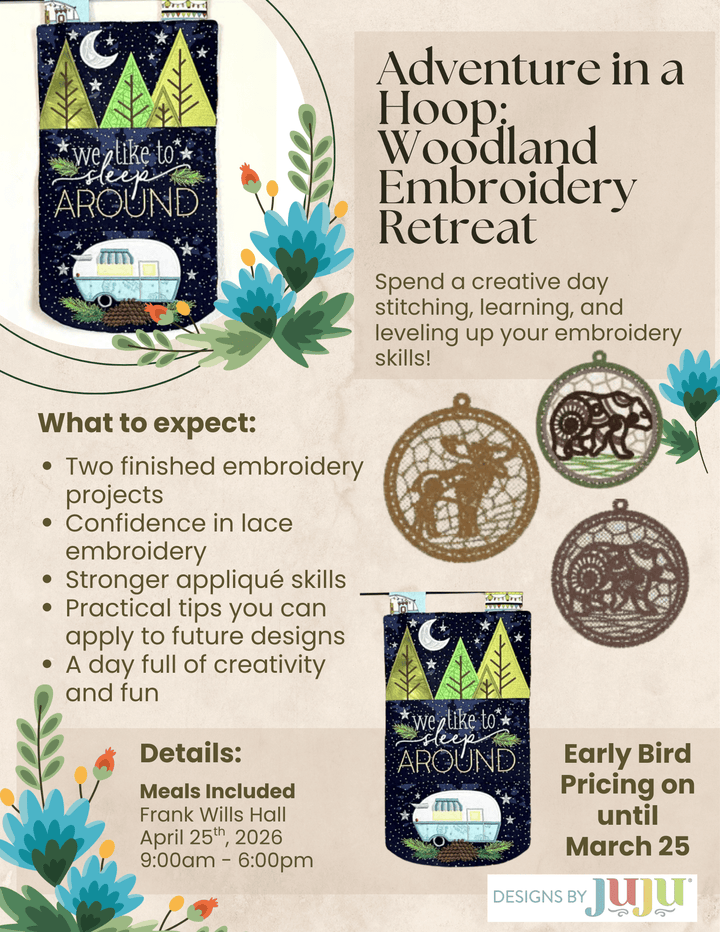 Adventure in a Hoop: Woodland Embroidery - 1 Day Retreat with MLQC - April 25th, 2026 - Maple Leaf Quilting Company Ltd.