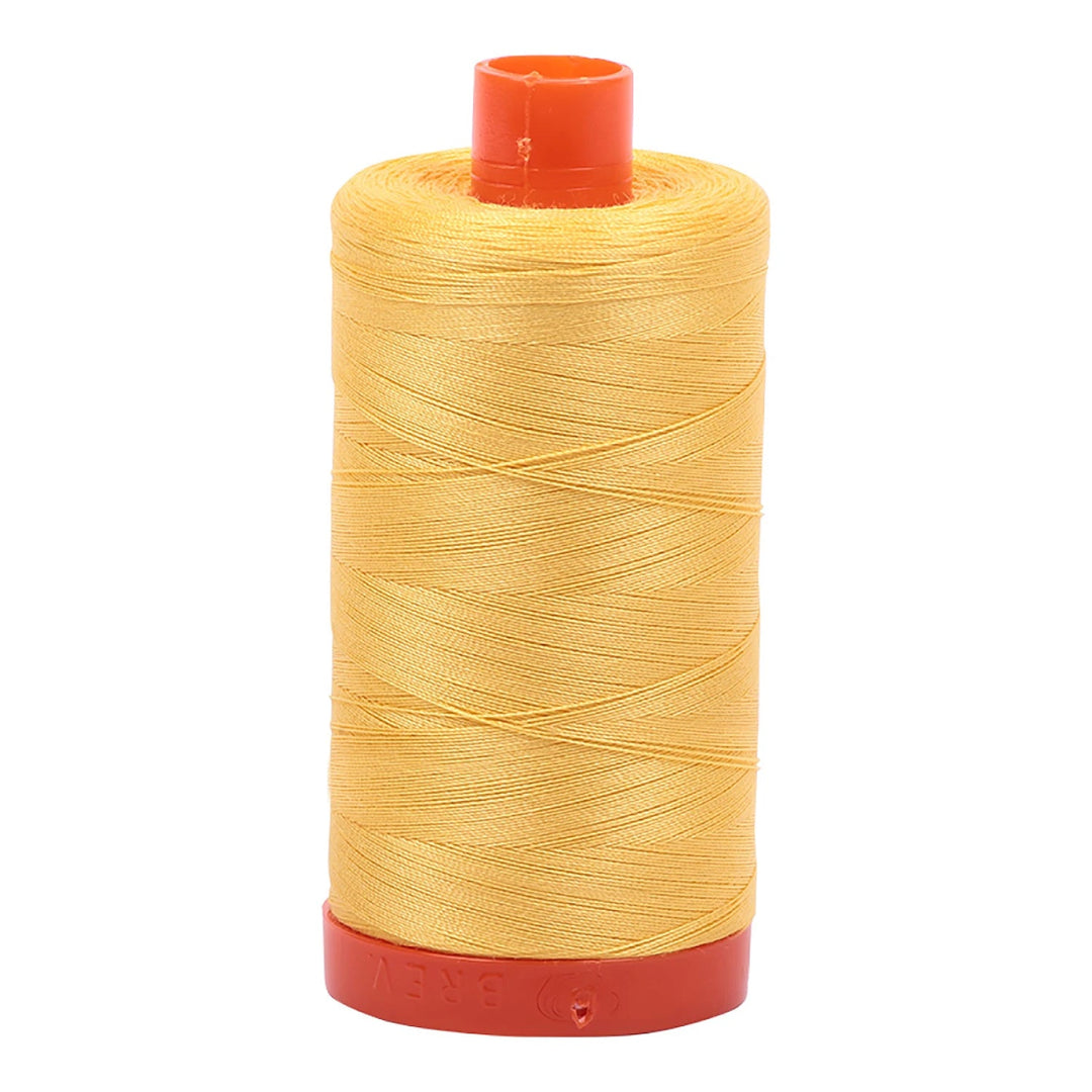 Aurifil Mako 50 wt Cotton 1300m (1422yds) | Pale Yellow - Maple Leaf Quilting Company Ltd.