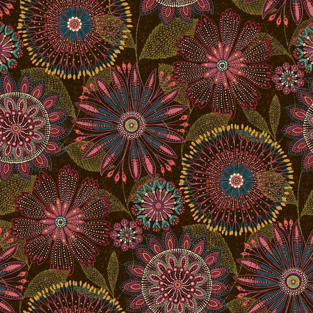 Autumn Floral Medallions (12in Repeat) 108" Cotton (3350W - 38) – Sold in UNITS of ¼ metre - Maple Leaf Quilting Company Ltd.