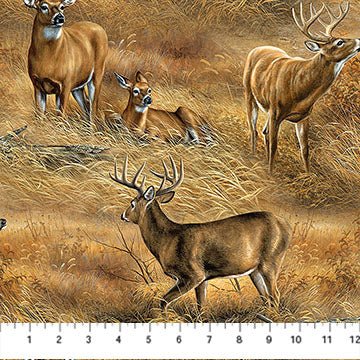 Birchwood Naturescapes - Field of Deer Tan Multi | 43/44" Cotton - Maple Leaf Quilting Company Ltd.