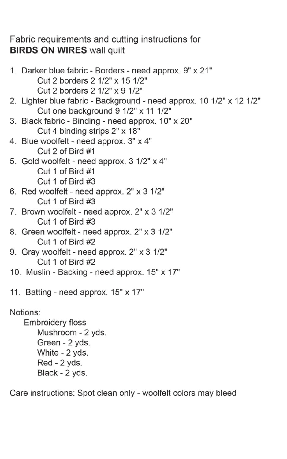 Birds On A Wire Kit (K0421) - Maple Leaf Quilting Company Ltd.