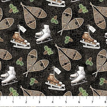 Black Multi Snowshoes - Winter Woodland | 43/44" Cotton (28868 - 99) - Sold in UNITS of ¼ metre - Maple Leaf Quilting Company Ltd.
