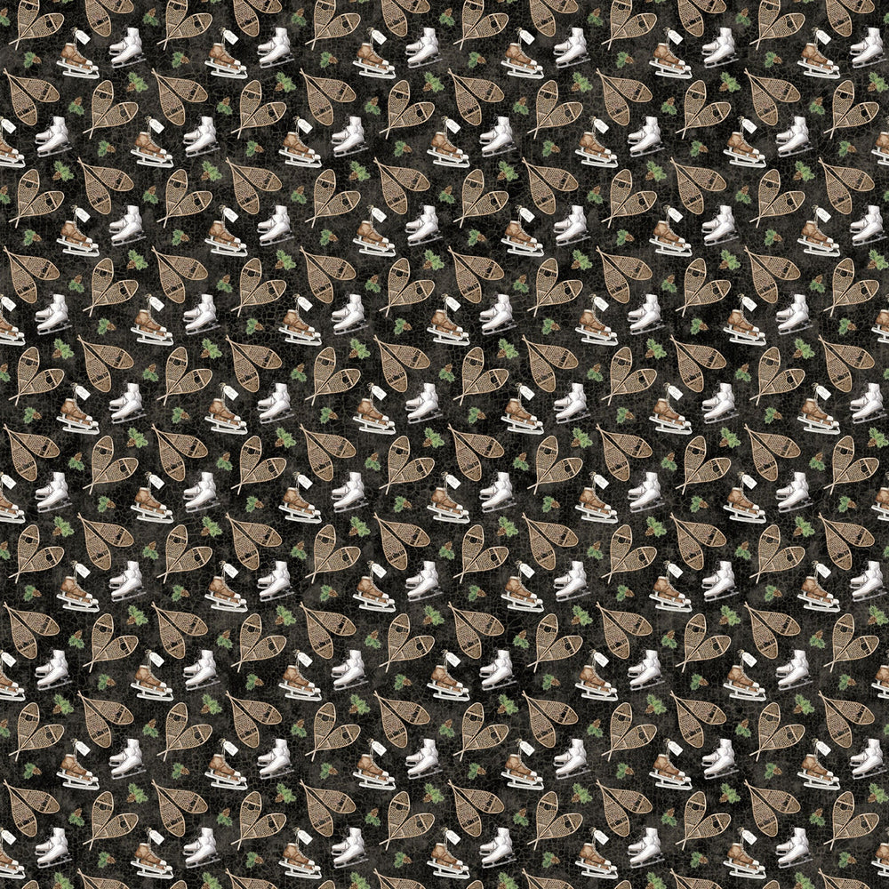 Black Multi Snowshoes - Winter Woodland | 43/44" Cotton (28868 - 99) - Sold in UNITS of ¼ metre - Maple Leaf Quilting Company Ltd.