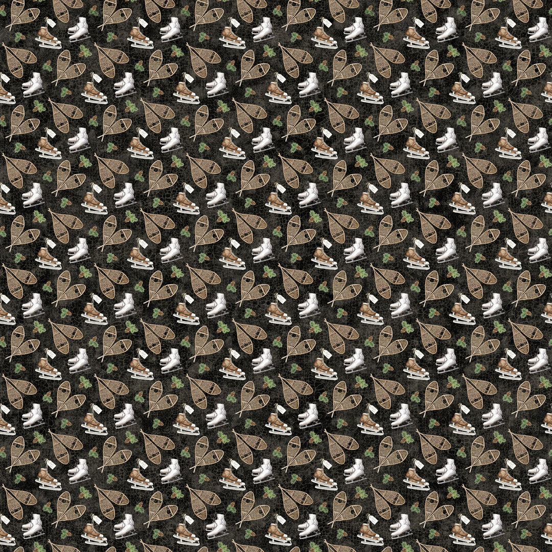 Black Multi Snowshoes - Winter Woodland | 43/44" Cotton (28868 - 99) - Sold in UNITS of ¼ metre - Maple Leaf Quilting Company Ltd.