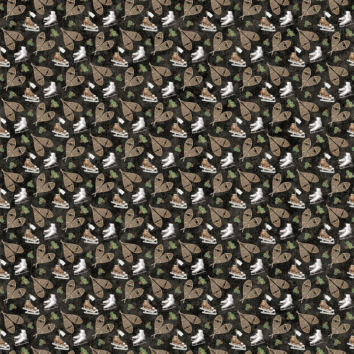 Black Multi Snowshoes - Winter Woodland | 43/44" Cotton (28868 - 99) - Sold in UNITS of ¼ metre - Maple Leaf Quilting Company Ltd.