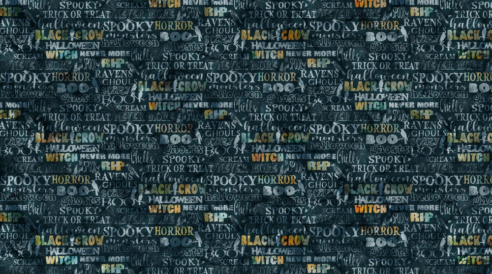 Black Multi Words - Raven's Call | 43/44" Cotton (DP28950 - 99) - Sold in UNITS of ¼ metre - Maple Leaf Quilting Company Ltd.