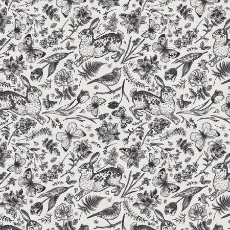 Black On White Garden Toss 118" Cotton (183 - 25358) – Sold in UNITS of ¼ metre - Maple Leaf Quilting Company Ltd.