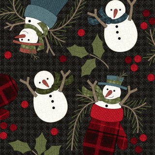 Black Snowman Flannel - 44" Wide (F10892 - J) - Maple Leaf Quilting Company Ltd.