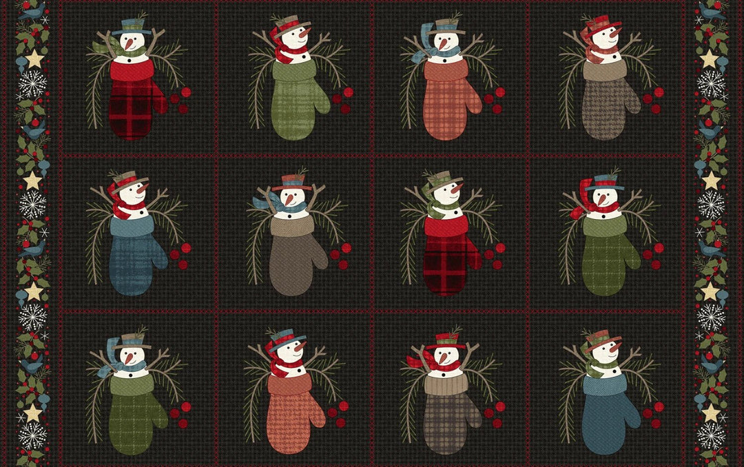 Black Snowmen Blocks Panel - Flannel (F10891M - J) - Maple Leaf Quilting Company Ltd.