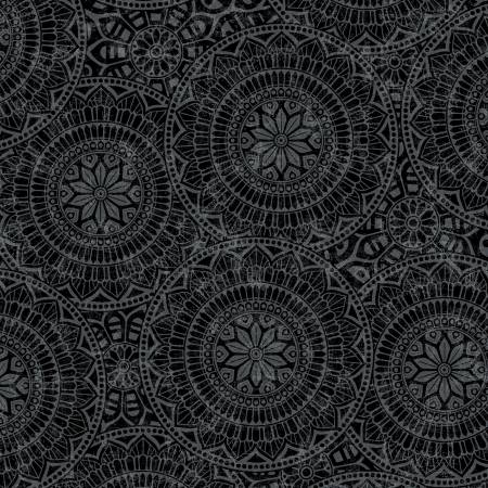 Black Tossed Mandalas 118" Cotton (7637S - 99) – Sold in UNITS of ¼ metre - Maple Leaf Quilting Company Ltd.