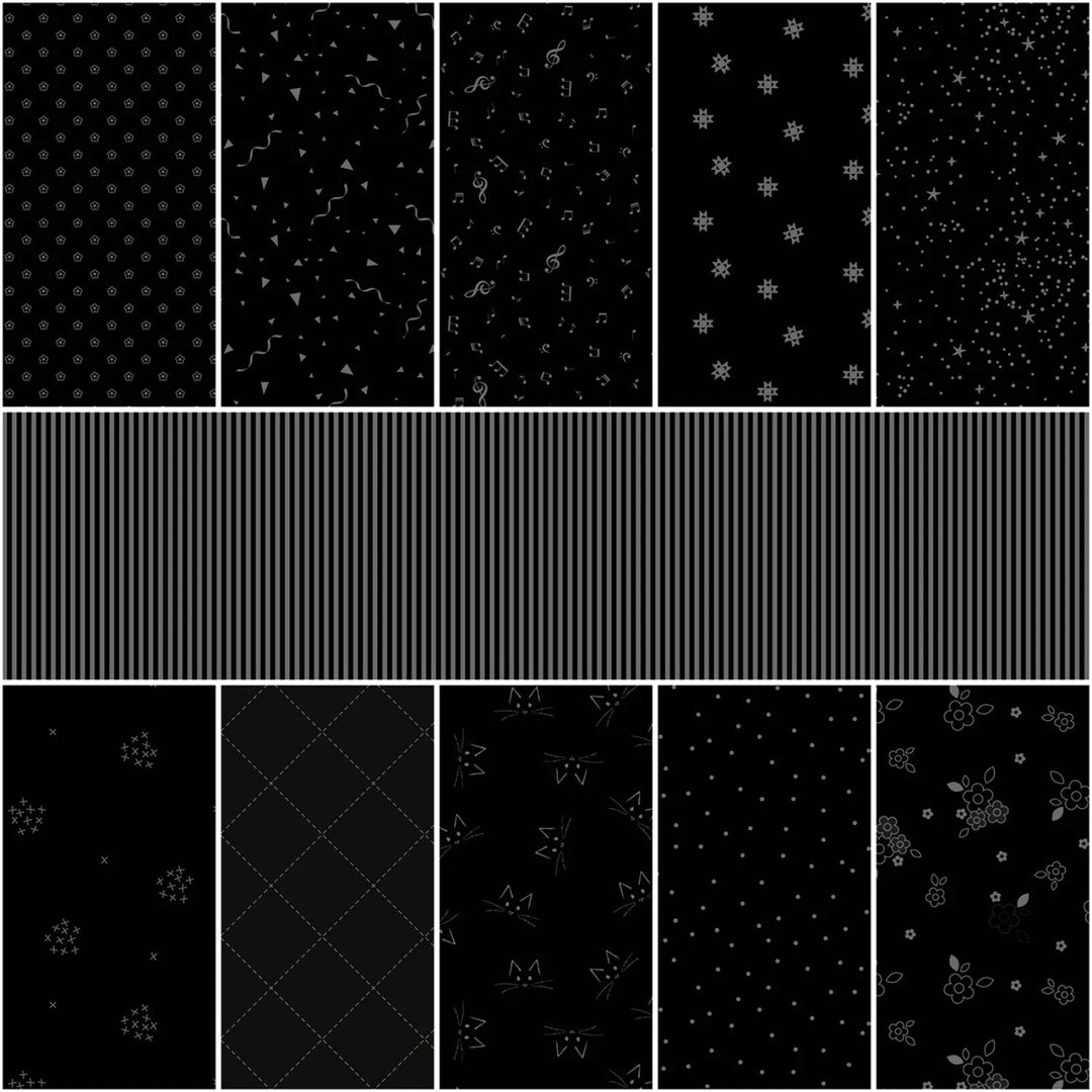 Blackout From Riley Blake Designs | 1 Yard Bundle Black - 11 pcs (1YD - 16240B - 11) - Maple Leaf Quilting Company Ltd.