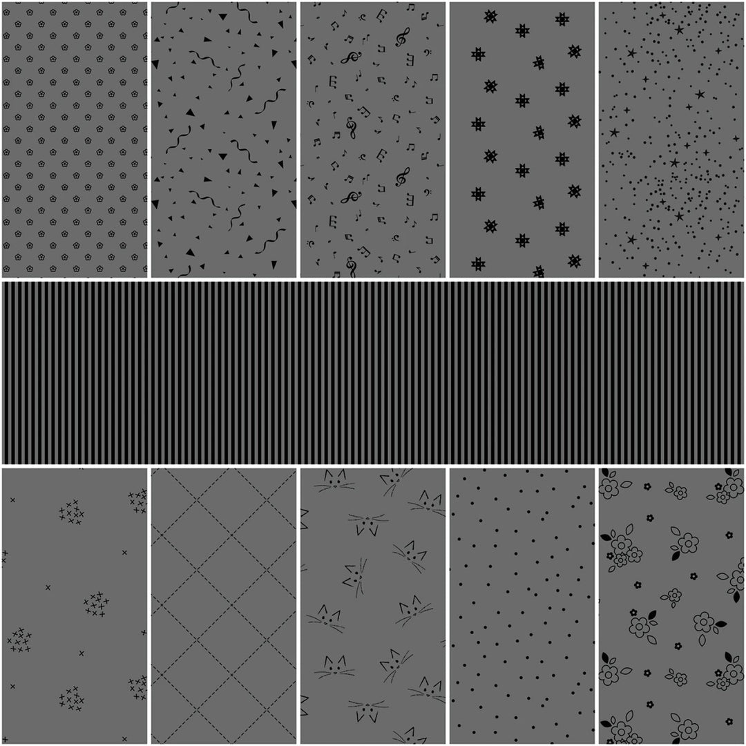 Blackout From Riley Blake Designs | 1 Yard Bundle Grey - 11 pcs (1YD - 16240G - 11) - Maple Leaf Quilting Company Ltd.