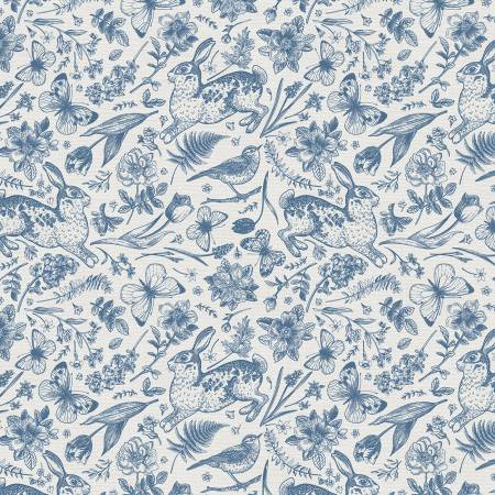 Blue On White Garden Toss 118" Cotton (183 - 25350) – Sold in UNITS of ¼ metre - Maple Leaf Quilting Company Ltd.
