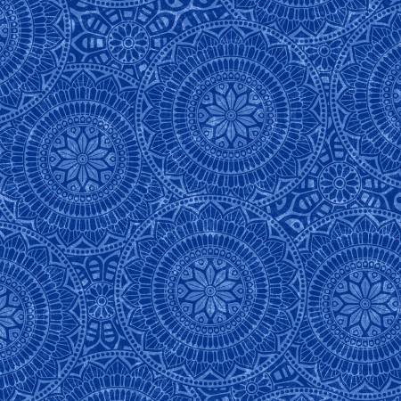 Blue Tossed Mandalas 118" Cotton (7637S - 77) – Sold in UNITS of ¼ metre - Maple Leaf Quilting Company Ltd.