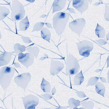 Blue Water Color Leaves 108" Cotton (BQ3502 - 70) – Sold in UNITS of ¼ metre - Maple Leaf Quilting Company Ltd.