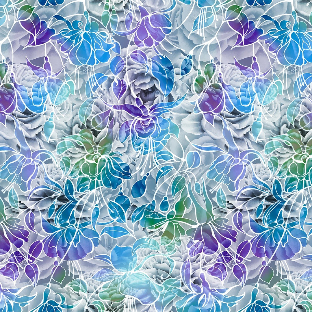 Blue/Purple Petal Play by BellaSylDesign Collection | 108" Cotton (PPLW6016 - SMU) – Sold in UNITS of ¼ metre - Maple Leaf Quilting Company Ltd.
