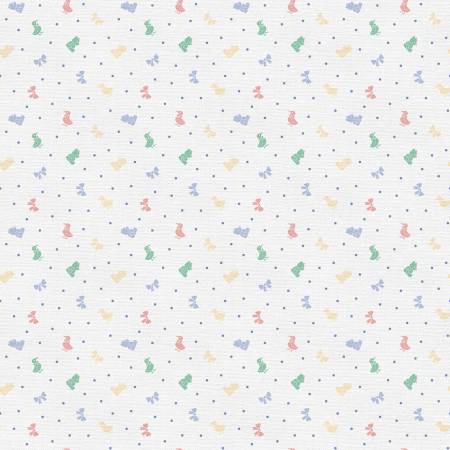 Blue/Red/Green On White Ditsy Ducks & Bows 118" Cotton (183 - 25239) – Sold in UNITS of ¼ metre - Maple Leaf Quilting Company Ltd.