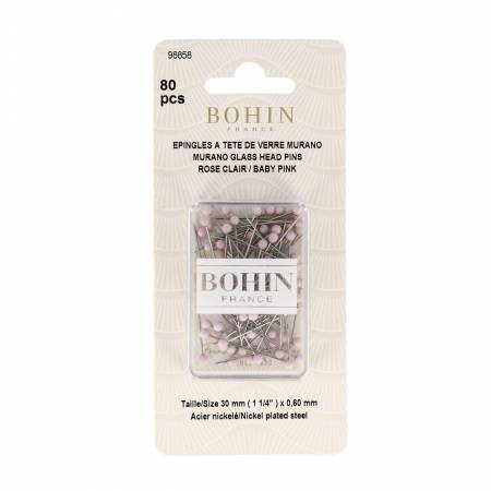 Bohin Glass Head Pins 1 - 3/16in Baby Pink (98858) - Maple Leaf Quilting Company Ltd.