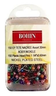 Bohin Pearlised Head Pins | Assorted Colours, x 150pc. (BOH26892) - Maple Leaf Quilting Company Ltd.