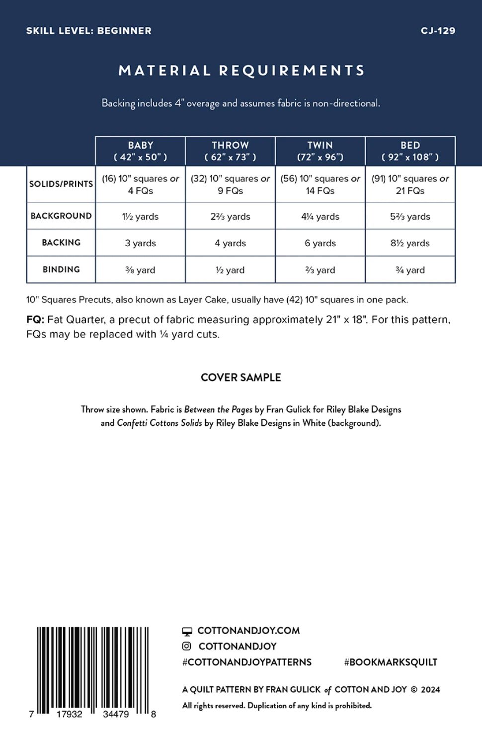 Bookmarks Quilt Pattern (CJ129) - Maple Leaf Quilting Company Ltd.