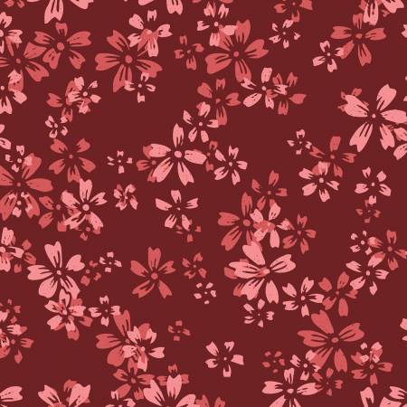 Burgundy Wildflower Eventide 108” Organic Cotton (227888 - X) - Sold in UNITS of 1/4 metre - Maple Leaf Quilting Company Ltd.