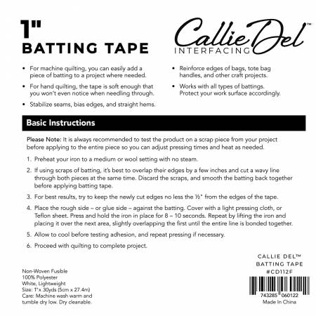 Callie Del - Batting Tape (1in x 30yds) - Maple Leaf Quilting Company Ltd.